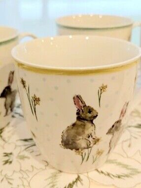 4 Milly Green 18oz. Mugs featuring a Charming Rabbit and Daffodils Design